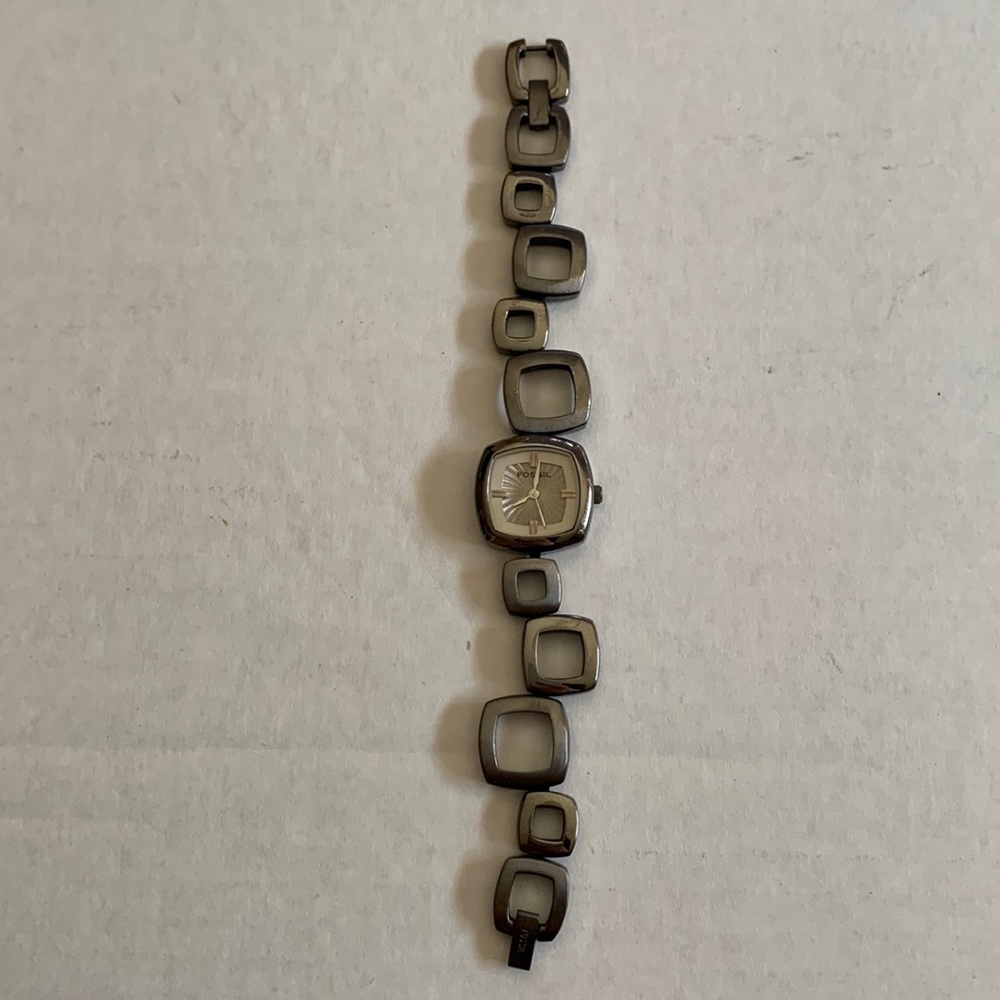 Fossil F2 ES-1918 Gunmetal Tone Y2K Squared Link Women’s Watch